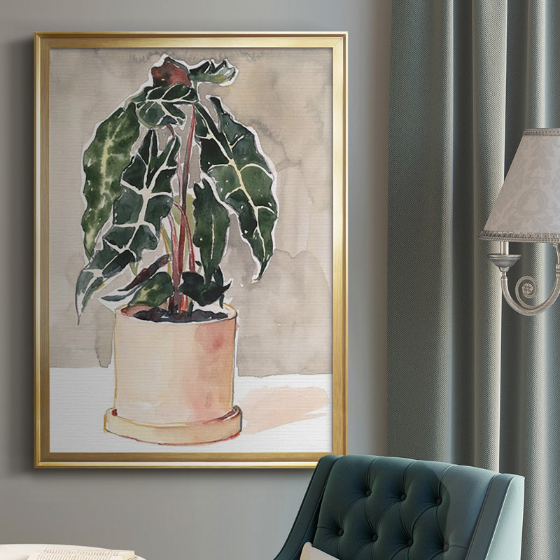 Plante en pot I encadrée sur papier, Doré épais, H 42,5 po x l 30,5 po x P 1 po