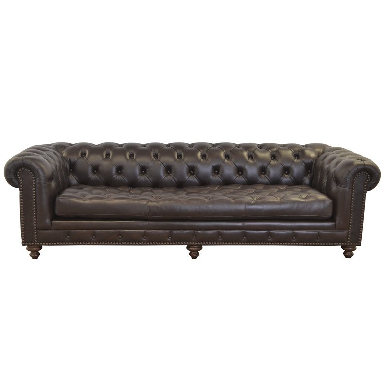 Stavri Upholstered 95'' Sofa, Brompton Espresso Genuine Leather