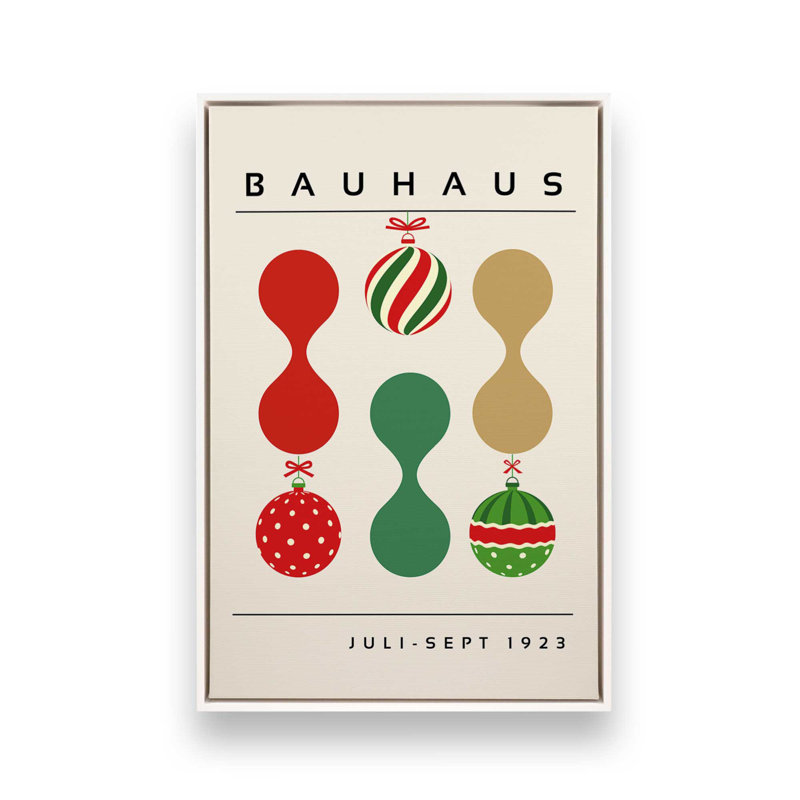 «Bauhaus Retro Christmas Ornaments», reproduction sur toile, Cadre flottant blanc, H 12,75 po x l 8,75 po