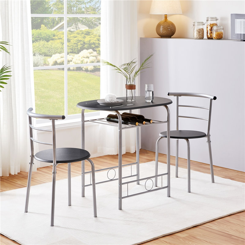 2 - Person Dining Set, Black/Silver, 80 cm L x 53 cm W x 75.5 cm H