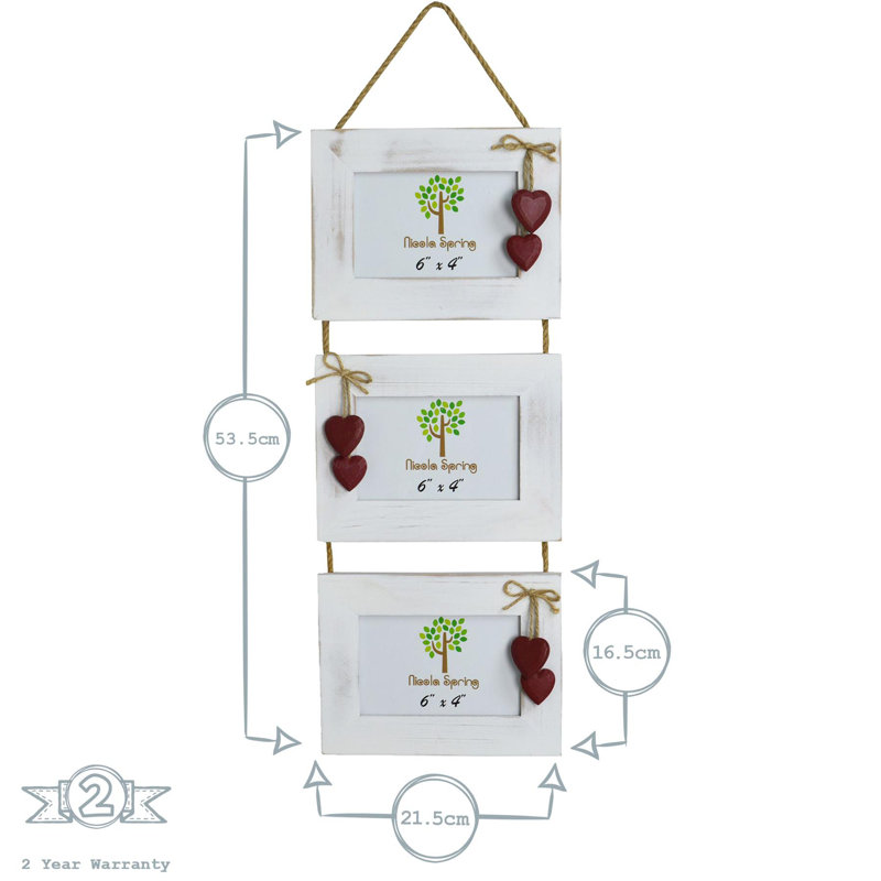 Nicola Spring - Hearts Hanging 3 Photo Frames - 6 x 4", White/Red