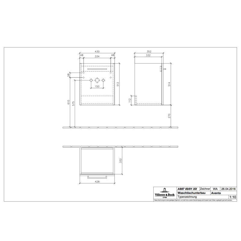 Avento 450mm Wall Mount Vanity Unit, Grey