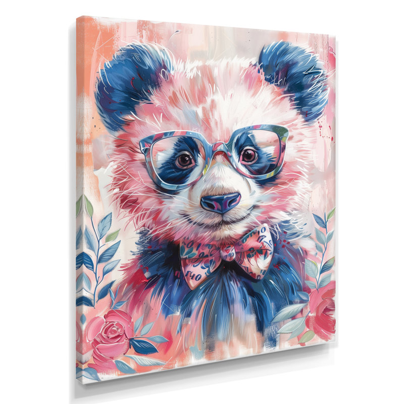Curieux rose panda noir, portrait II, H 34 po x l 44 po, Toile tendue