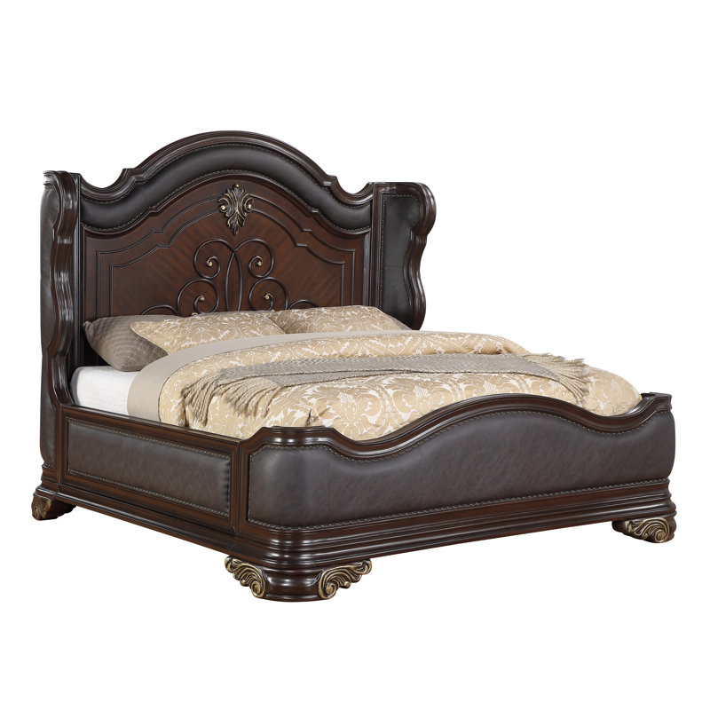 Faxon Leather Wingback Bed, Queen