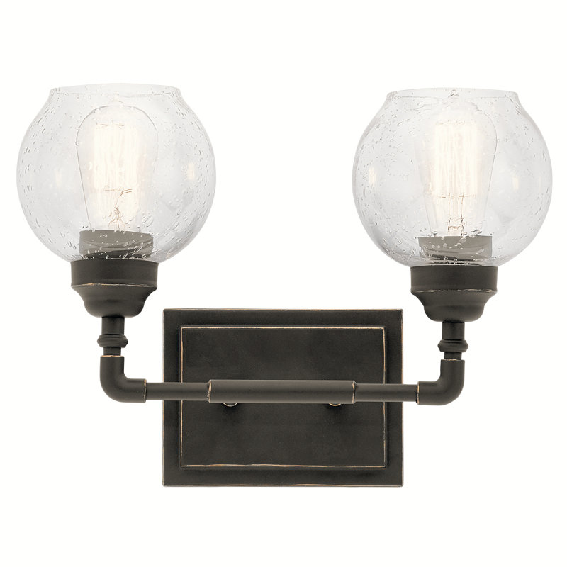 2-Light 14.75-Inch Olde Bronze Vanity Bath Light with Seeded Globe Shades, Olde Bronze
