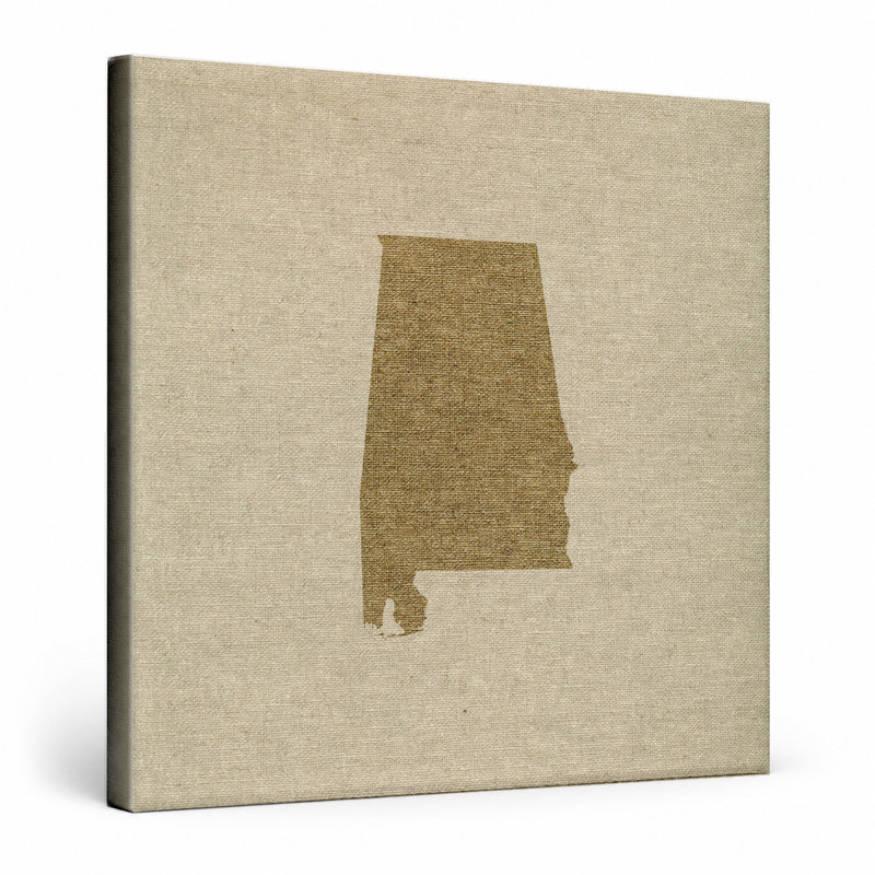 Alabama State Silhouette - art mural carré sur toile, L 16 po x H 16 po