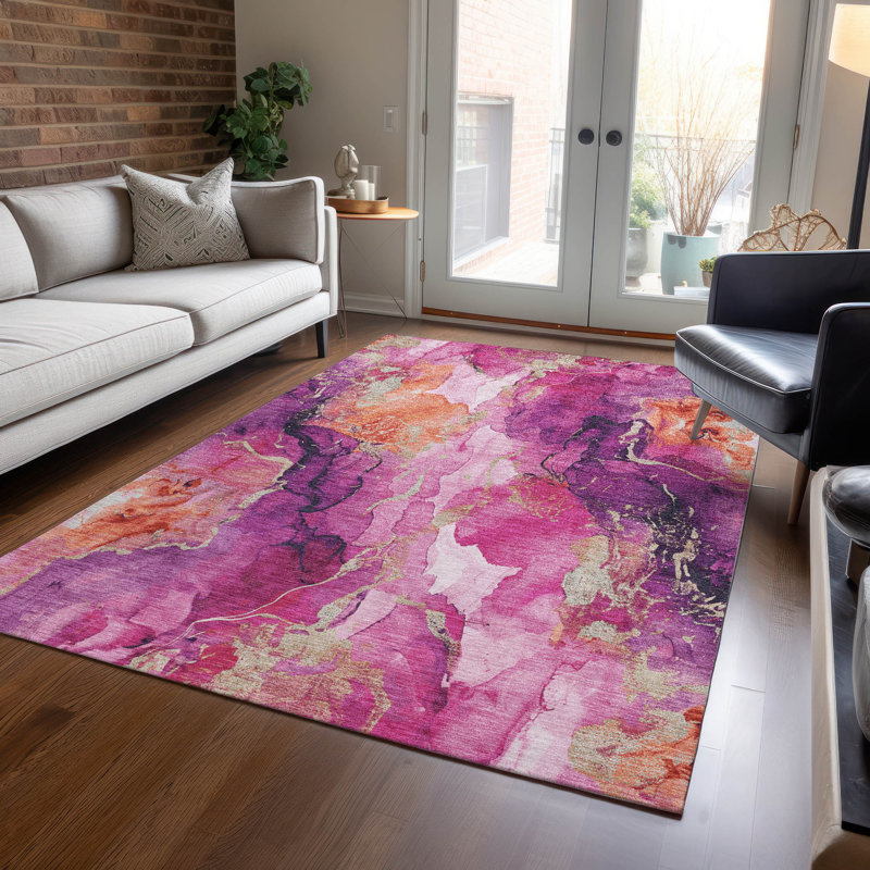 Machine Washable Indoor/Outdoor Xhevrie Garnet Rug, Rectangle 5' x 7'6"
