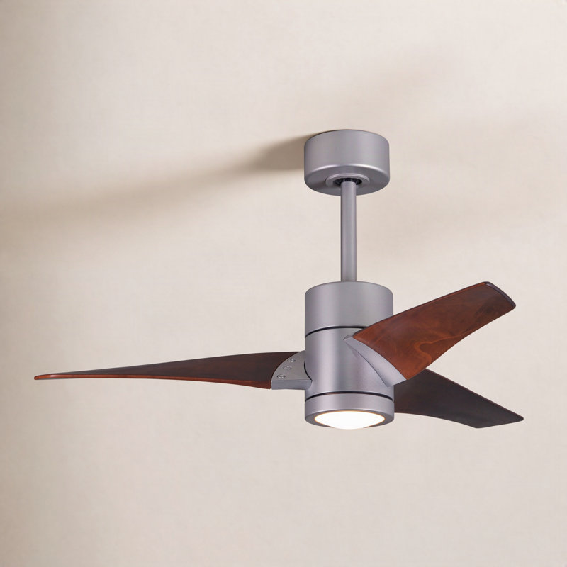  Ventilateur de plafond standard à 3 pales à DEL avec ensemble d'éclairage inclus, Nickel brossé, 42", Ton noyer