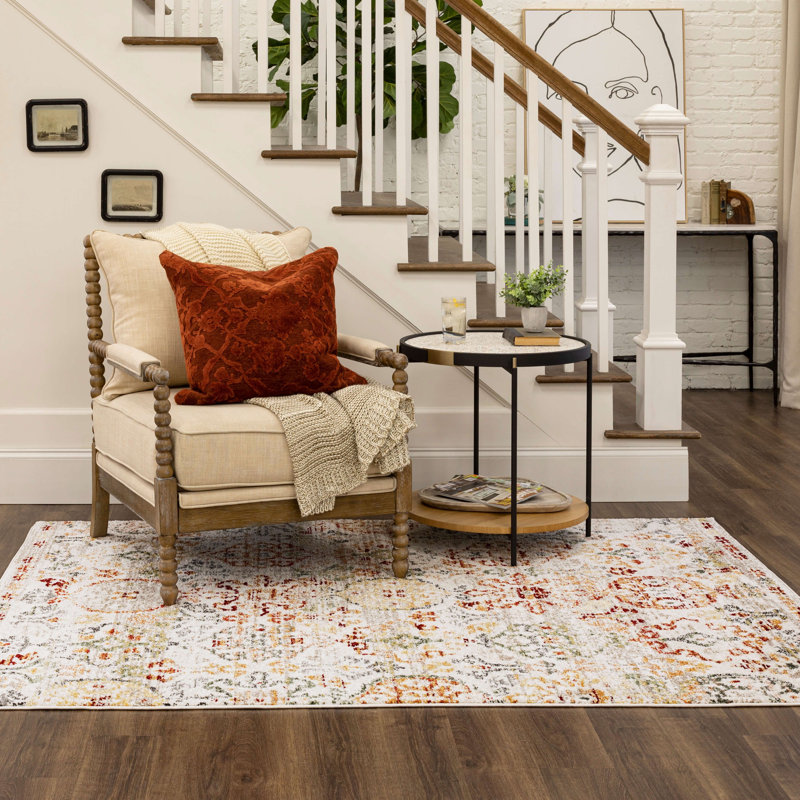 Ingleby Red Distressed Ornamental Area Rug, Rectangle 7'10" x 10'