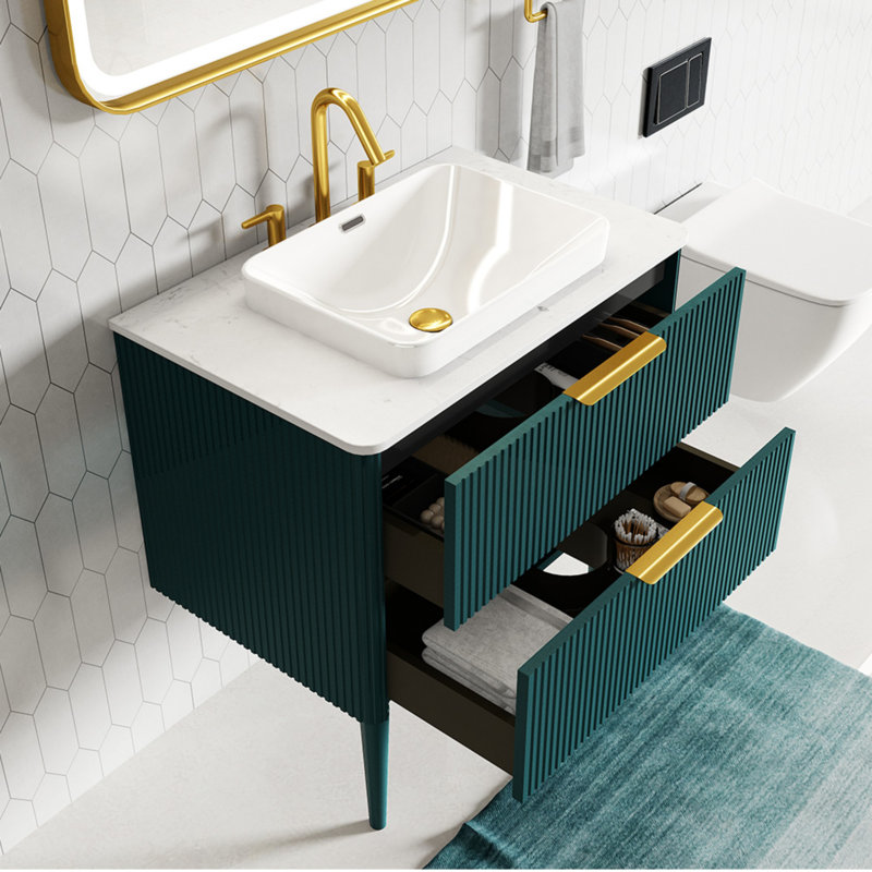 Meuble-lavabo 30 po avec lavabo en céramique, Vert clair
