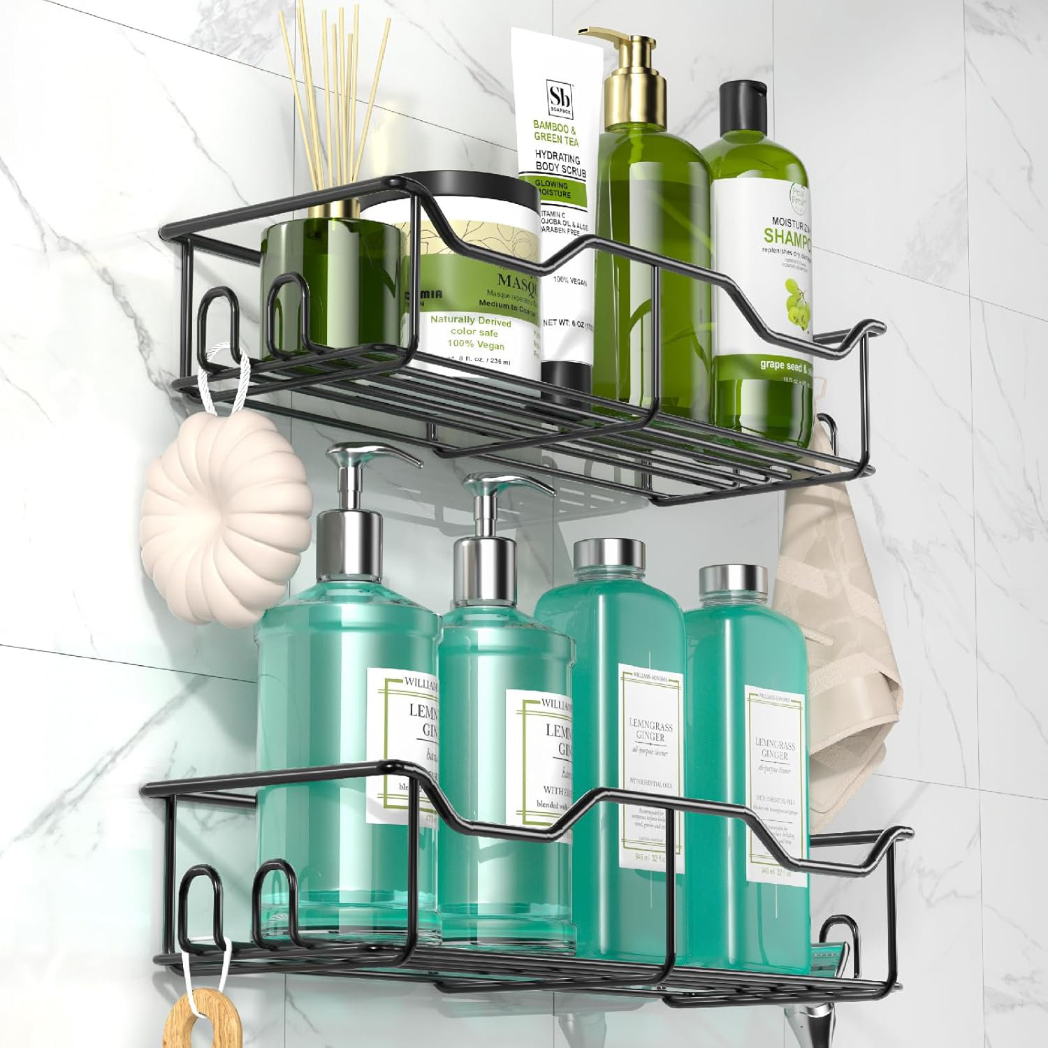 Rebrilliant Shower Caddy Shower Shelf 2 Pack, Adhesive Shower Shelves ...
