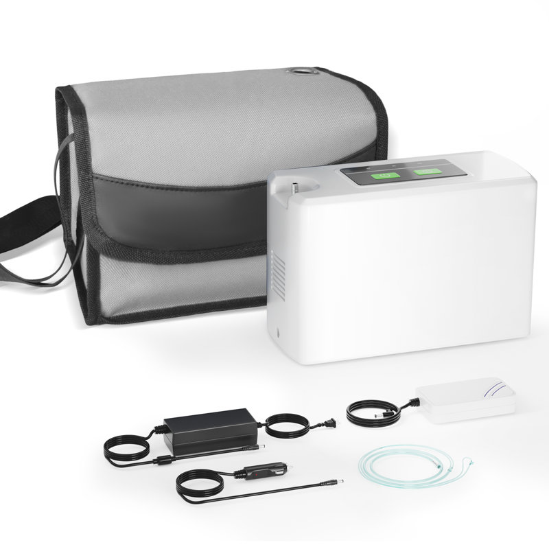 Petit générateur d'oxygène portable 3L avec accessoires et sac gris - Utilisation en voyage/à domicile - Appareil compact à 32 % de production d'oxygène (Batterie : 2500 mAh)
