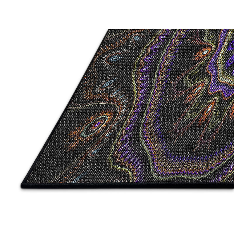 Tapis noir/bleu/noir tissé à la machine, Rectangle 8 pi x 10 pi
