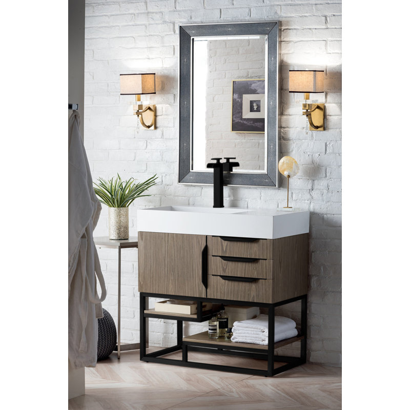 Columbia 35.31'' W Single Vanity, Glossy White, Ash Gray, Brushed Nickel