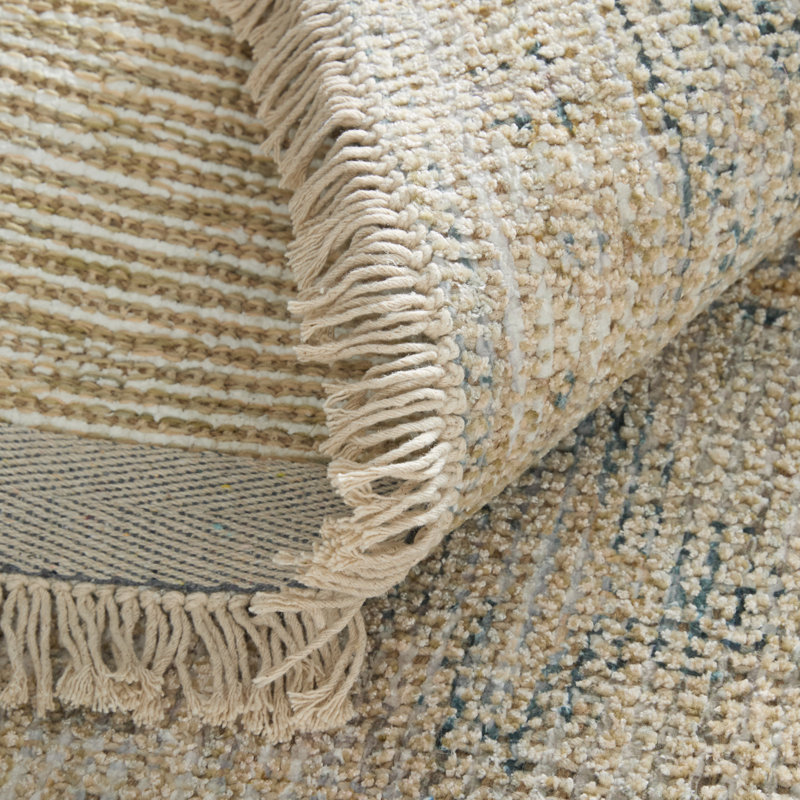 Alberdine Transitional Medallion Handmade Sand Rug, Rectangle 9' x 12'