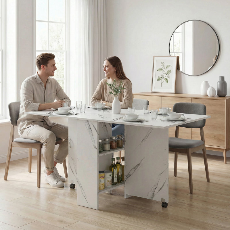 Table de salle à manger pliante et rabattable avec tablettes à 2 niveaux