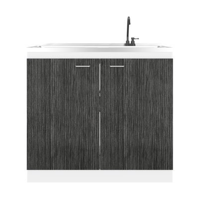 Gray White Utility Sink With Exchangeable Plastic Faucet And Integrated Stainless Steel Counter, Freestanding Cabinet Two Doors Storage Shelves For Office Kitchen Workspace Exchange Option