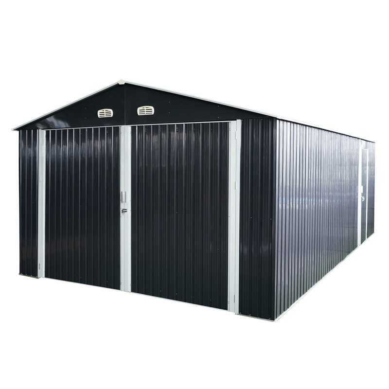 Édifice de rangement extérieur en métal 20 po x 13 pi - Ventilation et sécurité, 2 portes, abri de garage noir pour utilisation dans la cour arrière, 4 évents,