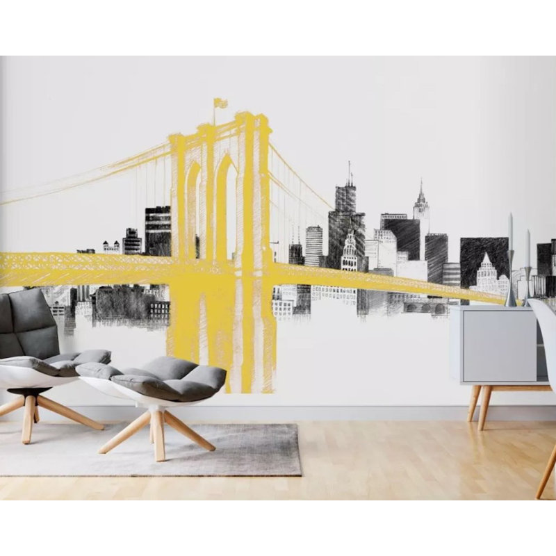 Infinger Peel and Stick Watercolor Brooklyn Bridge, papier peint, l 187 po x L 106 po