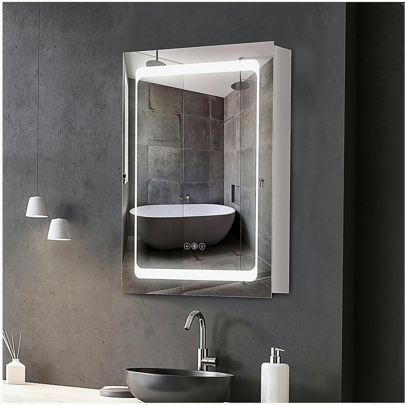 Armoire à pharmacie lumineuse à DEL avec miroir, organisateur de salle de bain mural à brancher avec 3 tablettes de rangement kleankin