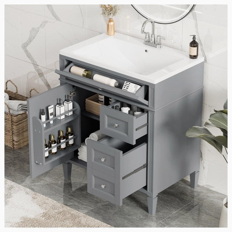 Meuble-lavabo simple avec plateau Diyana 30,00, Gris