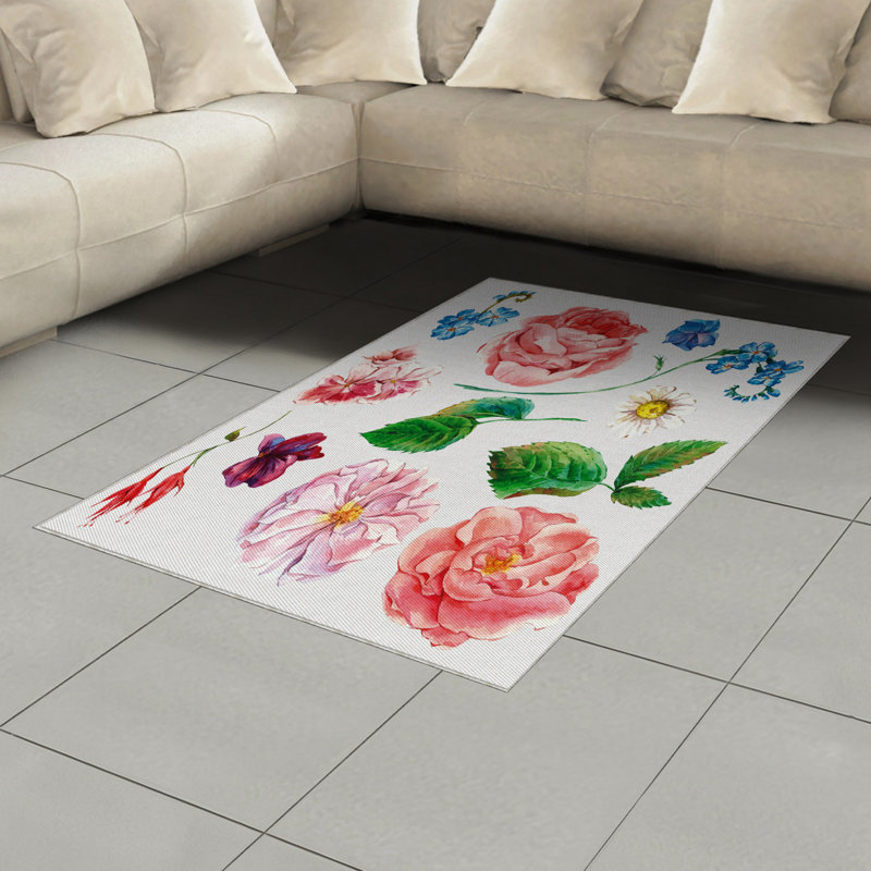 Tapis décoratif floral à haute densité en fibres de polyester, Rectangle— 4 pi x 5 pi 8 po