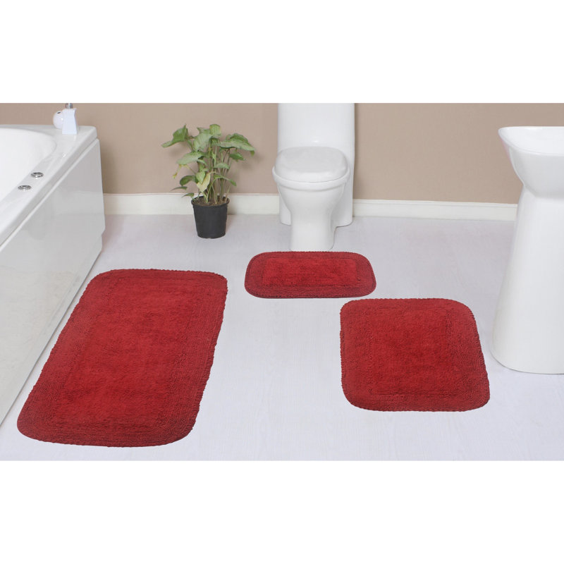 Aceyon Plush Cotton 3 Piece Bath Rug Set, Red