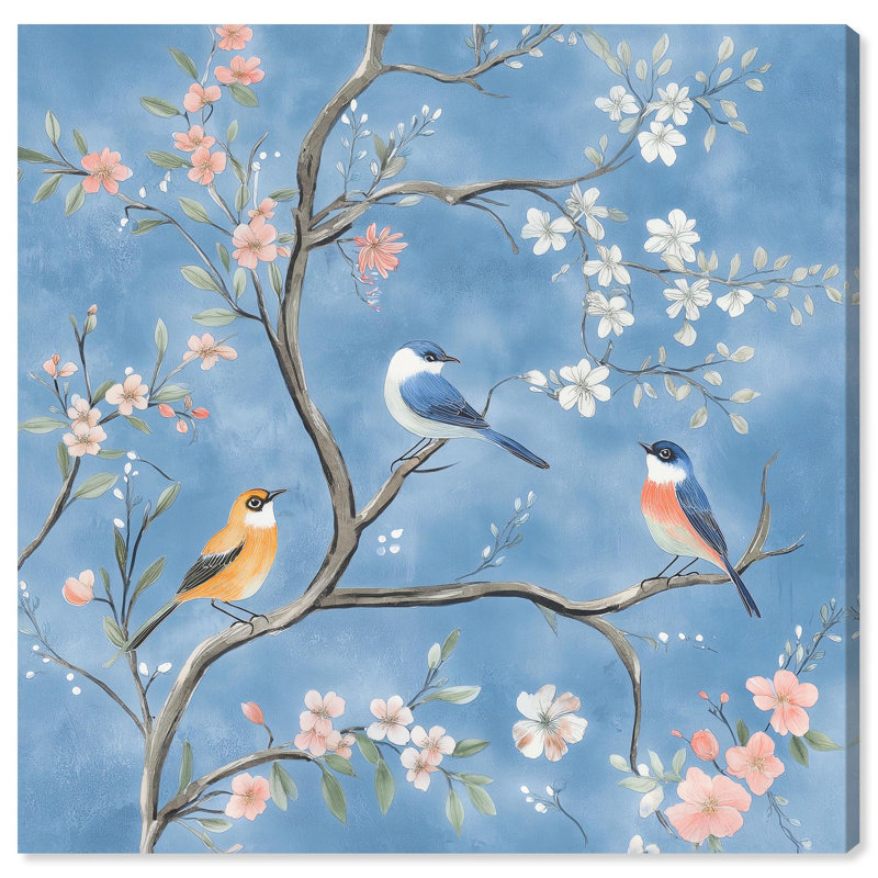 Décoration murale en toile oiseaux dans les branches II par , Toile tendue, H 12 po x l 12 po