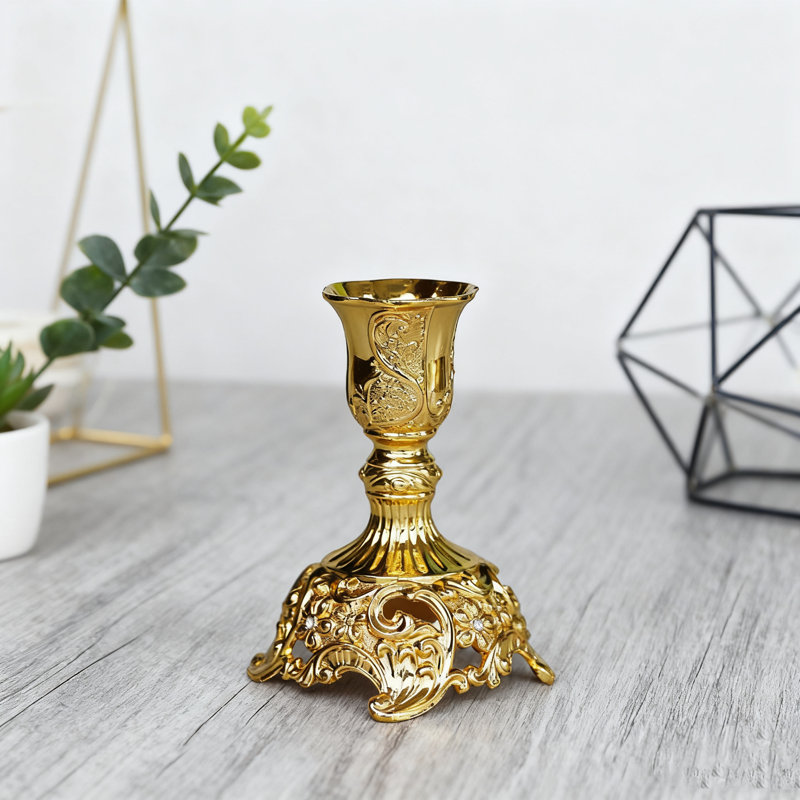 Premium Plated Candlestick Holders Set Of 2 With Elegant Engraved Floral Design For Home Decor Wedding And Special Occasions