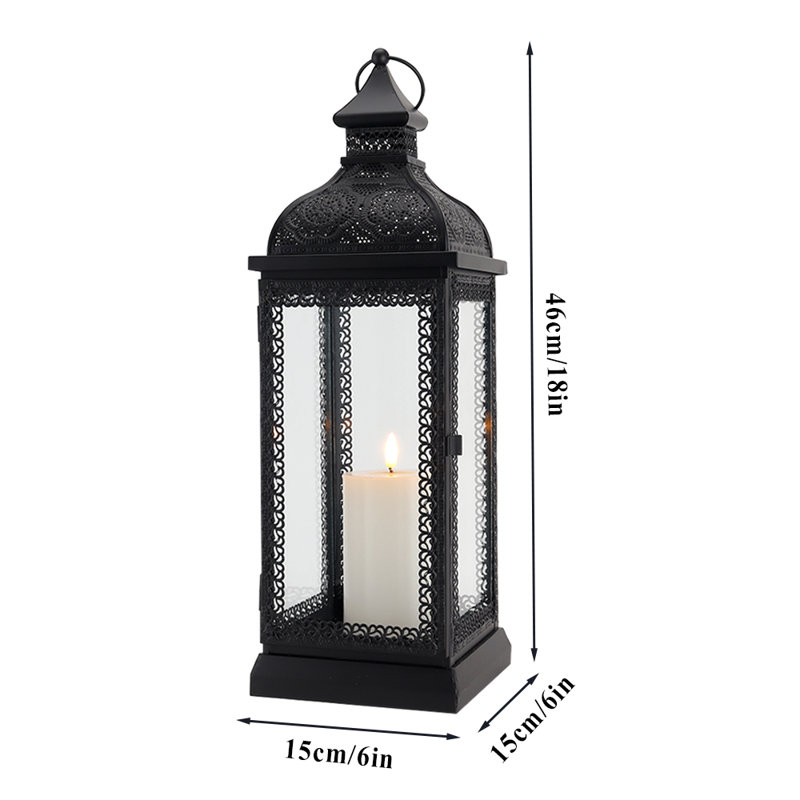 Glass & Metal Tabletop Lantern, 46cm H x 15cm W x 15cm D, White