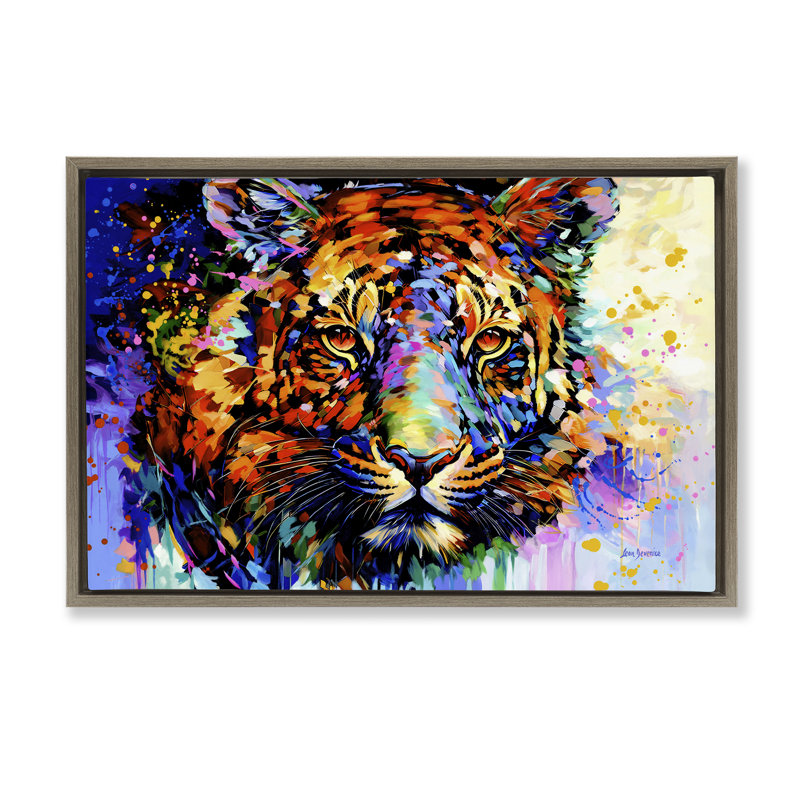 «Tiger's Wild Wonder», toile flottante encadrée par Leon Devenice, Cadre flottant orme Montalcino, H 21 po x l 31 po