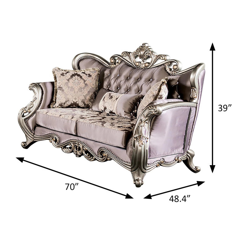 Causeuse l 70 po, champagne / mauve, Argent argent, Champagne / mauve