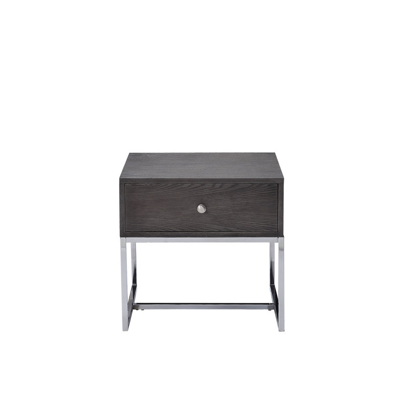 Gray Oak & Chrome Finish End Table
