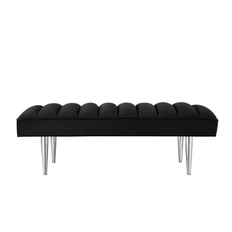 Banc rembourré en velours de 53 po, Argent argent, Noir