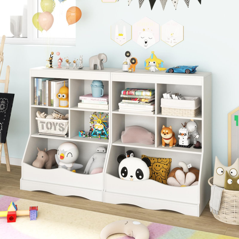 Bibliothèque pour enfants, meuble de chambre d'enfant avec 4 cubes, 1 compartiment ouvert, bibliothèque avec dispositif anti-basculement et plateau, rangement pour jouets de tout-petits pour salle de jeux, chambre