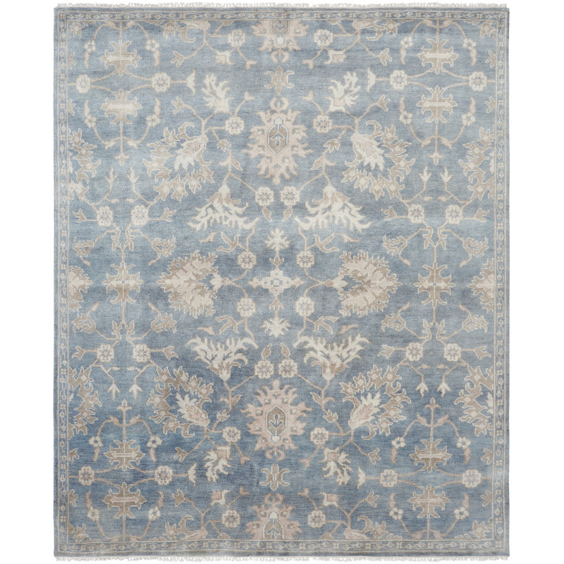 Faucett Wool Oriental Area Rug in Blue, Rectangle 12' x 15'