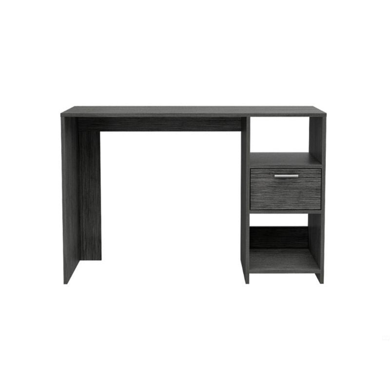 Bureau d'ordinateur avec 1 tiroir et 2 tablettes de rangement ouvertes, Gris