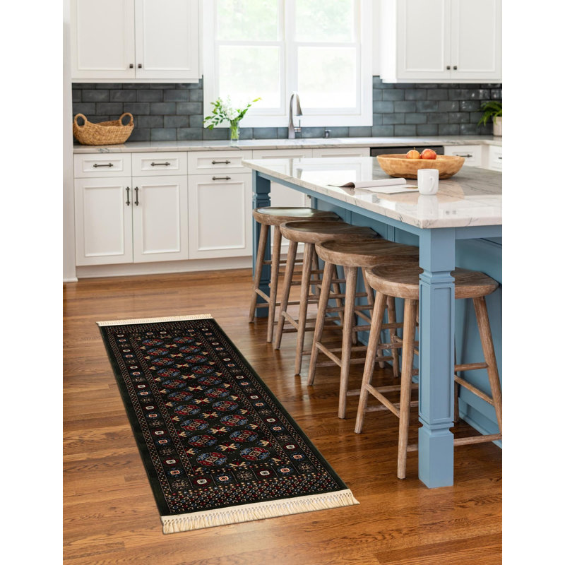 Tapis traditionnel Hinshaw vert foncé, Tapis de couloir 2 pi x 8 pi