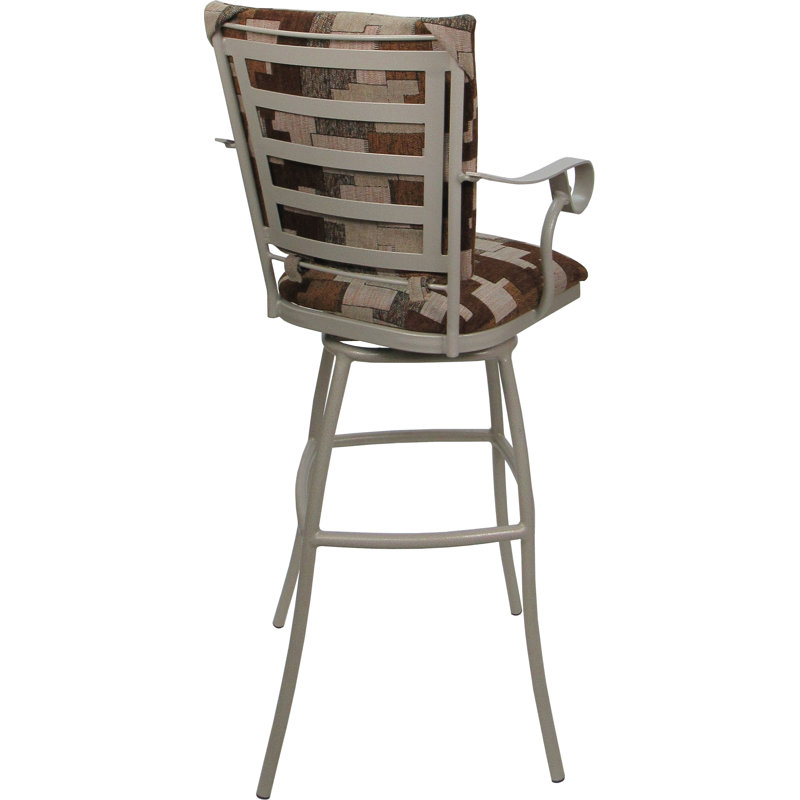 Tabouret d'extérieur d'extérieur très haut 34 po - Dossier rembourré avec accoudoirs, Brun, Beige