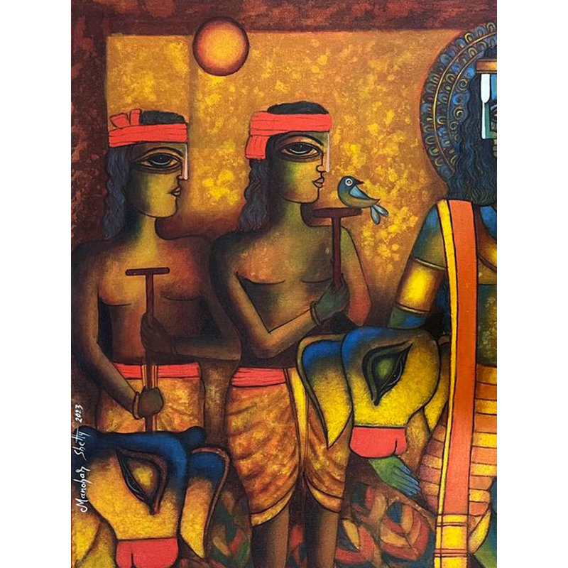 Krishna et Gopalas | Acrylique sur toile | Par Manohar Shetty
