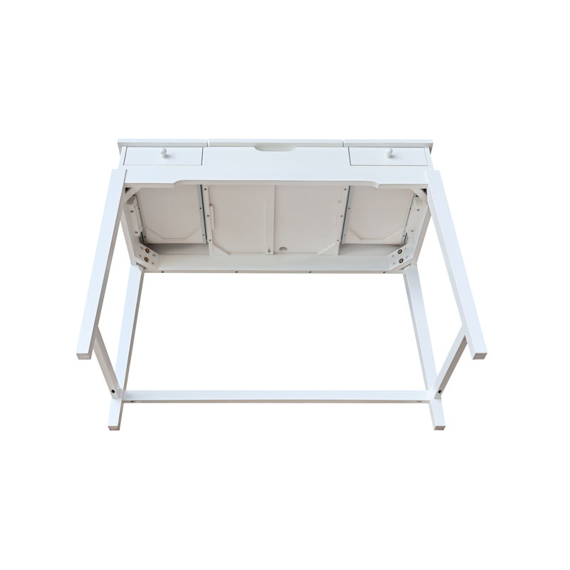 Coiffeuse en bois massif avec miroir Andalusia, Blanc neige