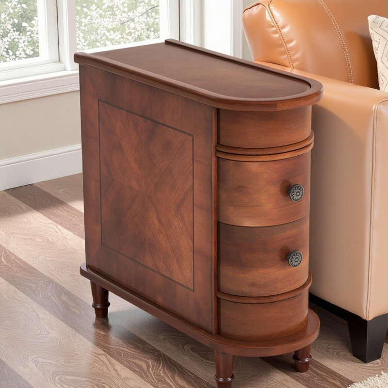 3 Color Solid Oak Narrow End Table Side Table​​ – Fully Assembled Nightstand with 2 Drawers, Walnut