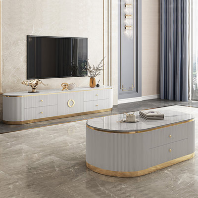 Marble exquisite TV cabinet tea table combination