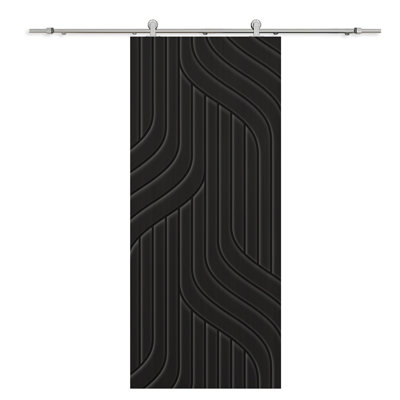 Panelled Manufactured Wood and Metal Barn Door with Installation Hardware Kit