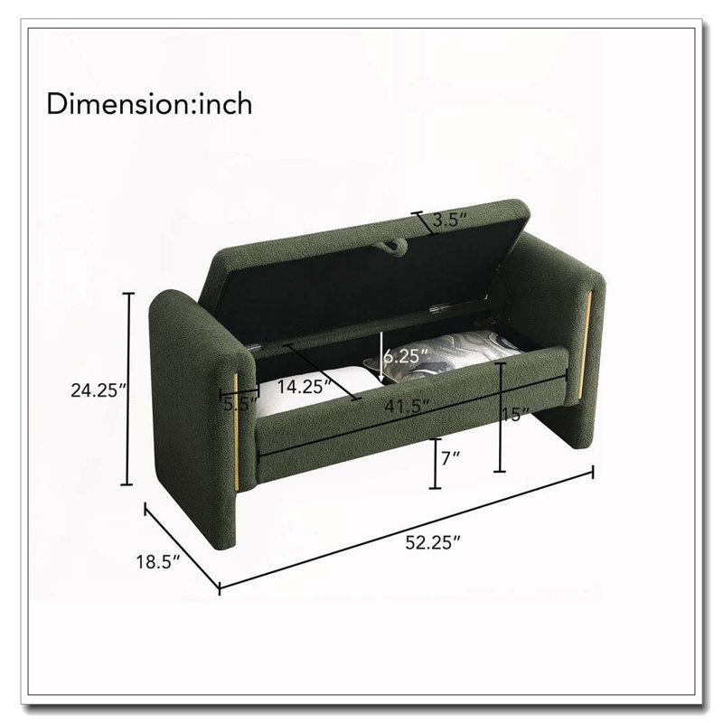 Banc de bout avec accoudoirs et rangement Modern, Vert olive