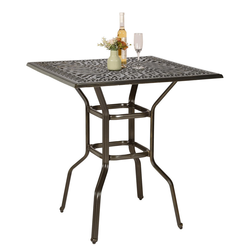 Astoria Grand 35.38" Patio Height Bar Table, All-weather Cast Aluminum Bar Bistro Table Outdoor Patio Square Dining Table With 2.2" Umbrella Hole For Balcony, Lawn, Garden, Backyard, Antique Bronze