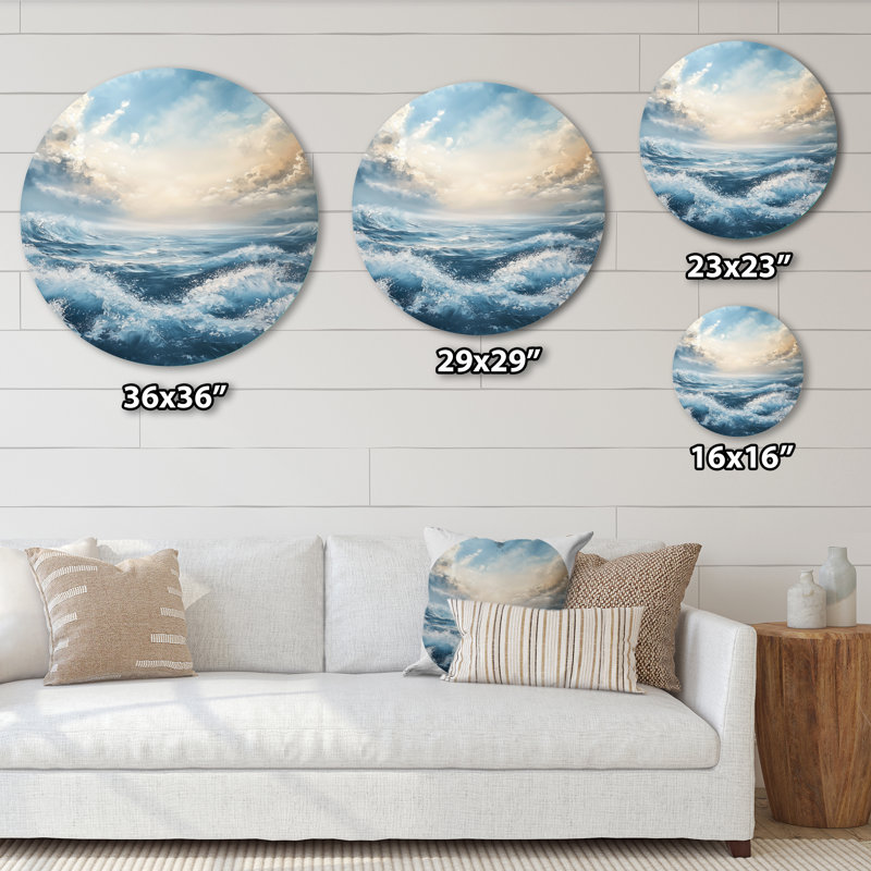 Parallel Beach of Abstract Coastal Landscape I - Art mural rond en métal minimaliste abstrait, H 16 po x l 16 po