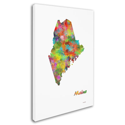 « maine state map-1 », reproduction d’impression sur toile tendue en vert/rouge/jaune