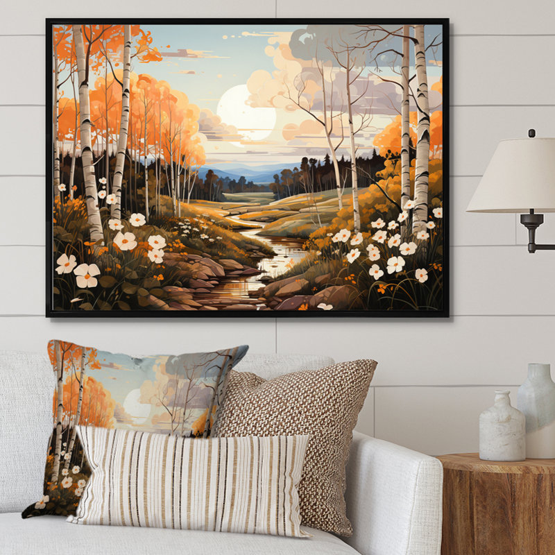 «Birch Woods Autumn Whispers II», reproduction sur toile, H 12 po x l 20 po x P 1 po, Cadre flottant noir