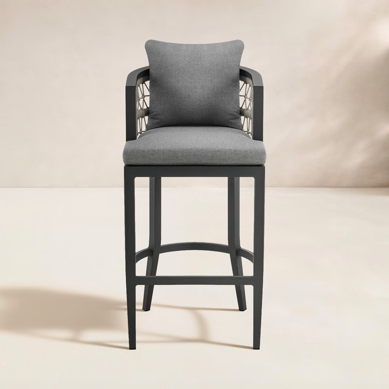 Tabouret d'extérieur en métal avec coussin Harleigh, 30"